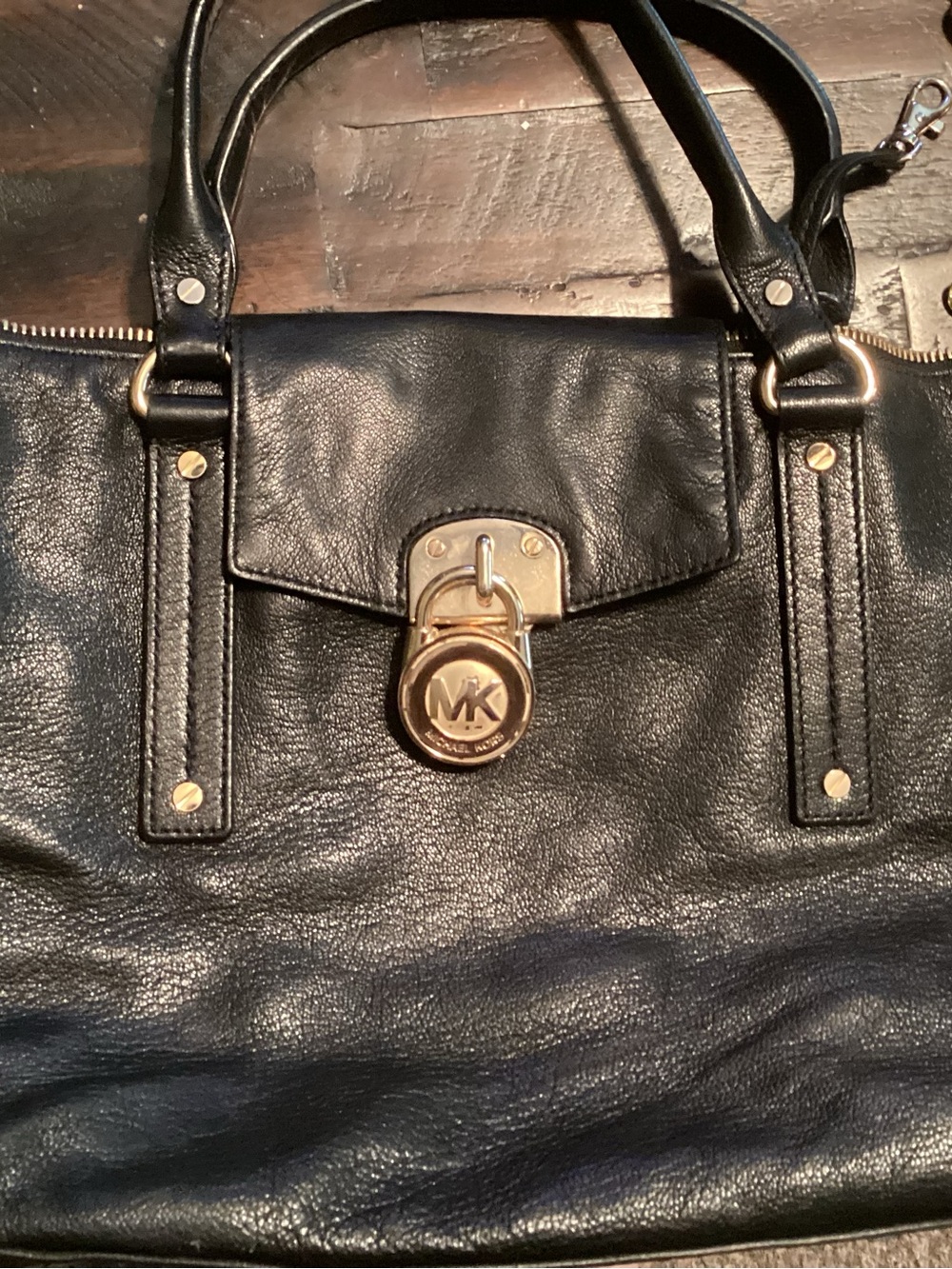 Michael Kors Black Leather Satchel with Gold Hardware